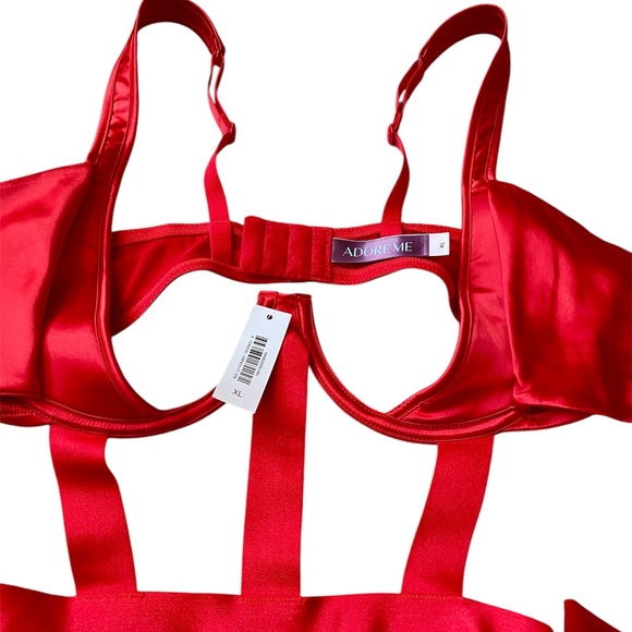 NWT Adore Me Ivana Women's Bodysuit Lingerie Satin Bow tie Underwire Red Strappy - Picture 9 of 11